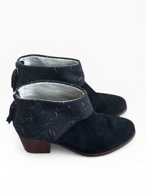 Toms Leila Ankle Boots Black Suede/ Dotted Wool Size 9.5